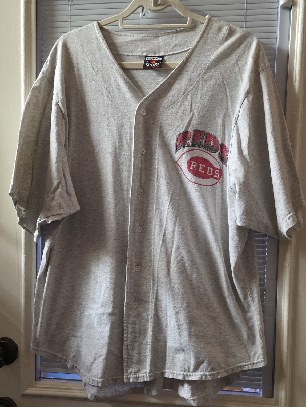 Sport-Tek Gray and Red Reds Button-Front Men’s Jersey